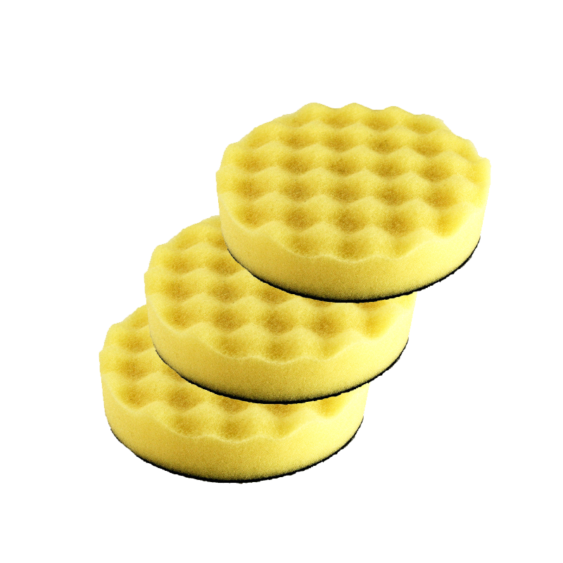 Tampon éponge gaufré jaune auto-agrippant en mousse - Lot de 3 pièces - Accessoire pour polisseuse à air